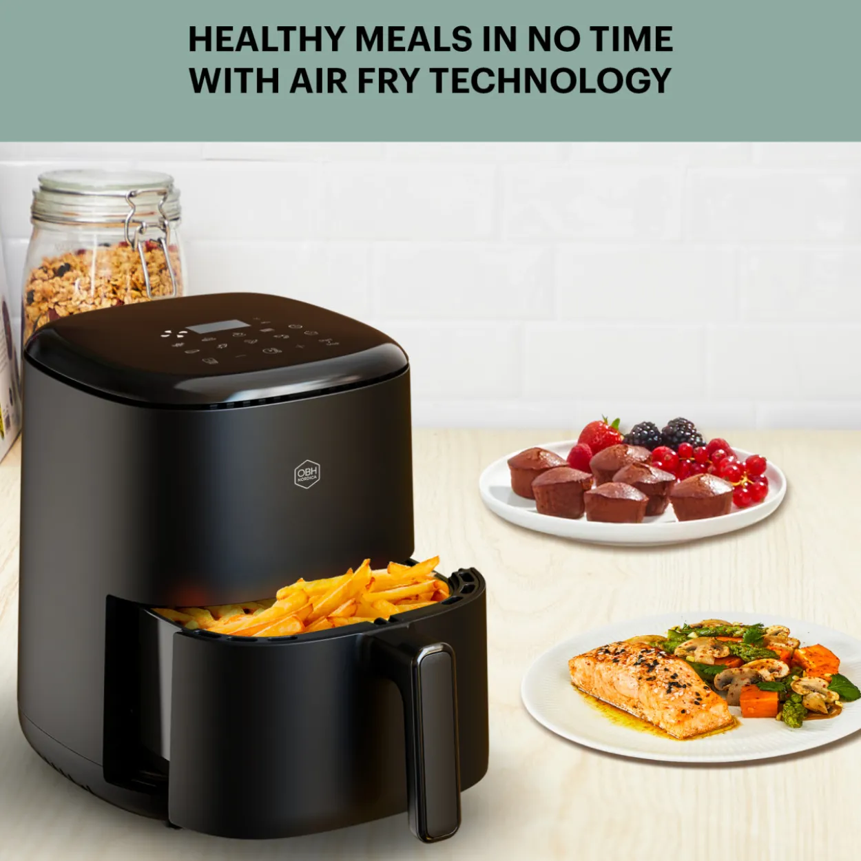 Air fryer OBH Nordica AG1458S0 Easy Fry Compact, digitaalinen, 3 l, musta