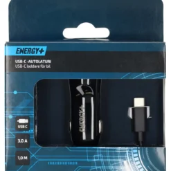 Autolaturi USB-C kaapelilla Energy+ 12-24 V, 3.0 A, 1 m