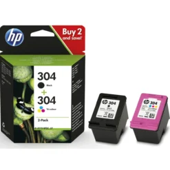 HP 304 -mustepatruunoiden kaksoispakkaus, musta/kolmivärinen, alkuperäinen