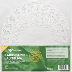 Kakkupaperilajitelma Fredman 15 kpl pyöreä valkoinen