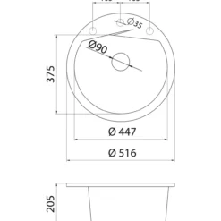 Keittiöallas Aqualine Ø 516 mm X-Granit hiekanvärinen