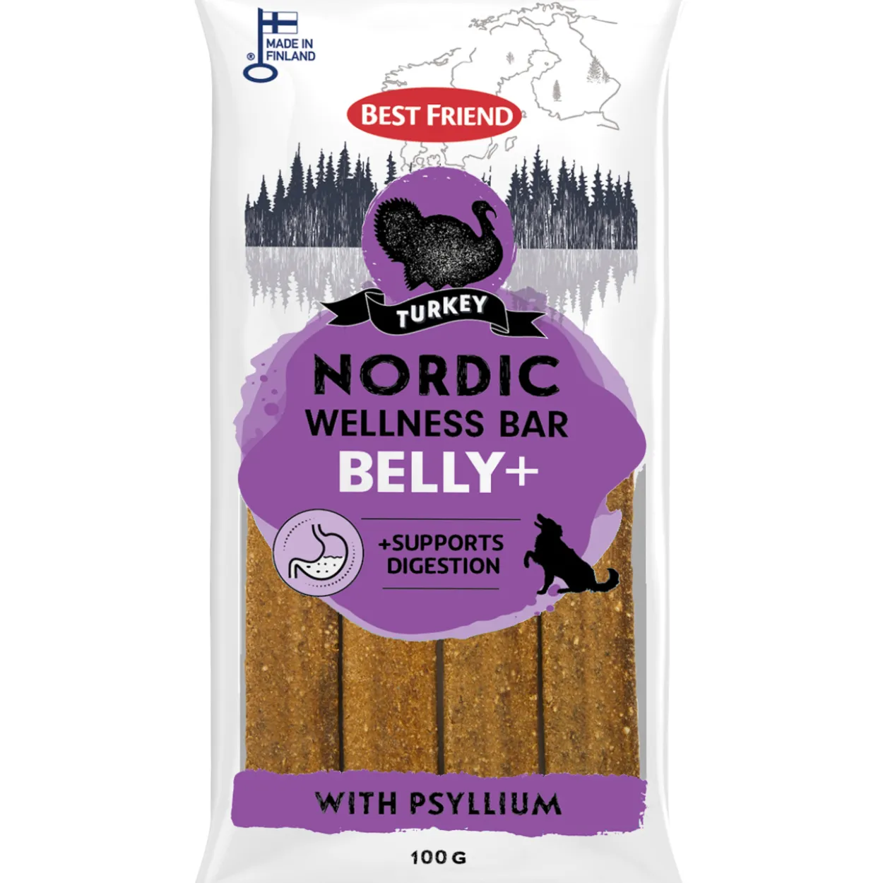 Koiran herkku Best Friend 100 g Nordic Wellness Bar Belly+ kalkkuna