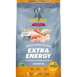 Koiranruoka Hau-Hau Champion 12 kg Extra Energy kana, riisi & kaura