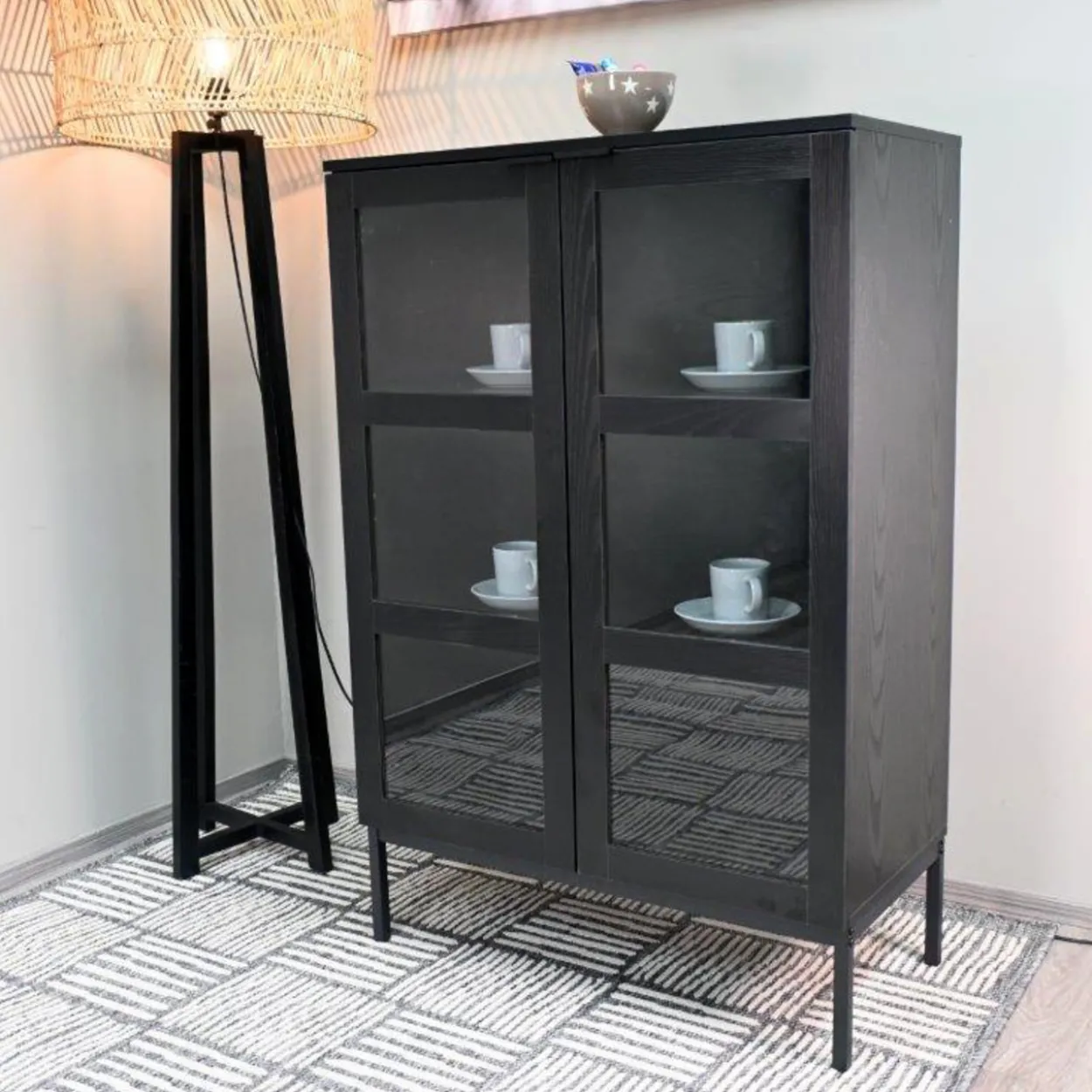 Korkea lasiovikaappi Tenstar 80 x 40 x 120 cm Siera musta