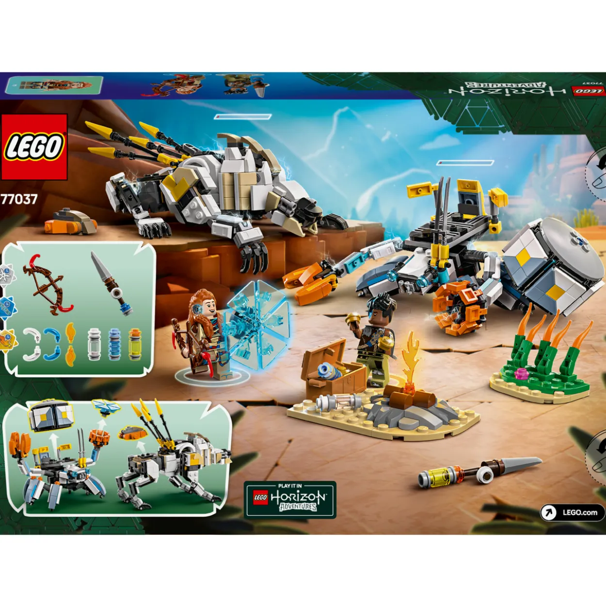 LEGO Horizon 77037 Aloy ja Varl vastaan Kilpikipittäjä ja Sahahammas