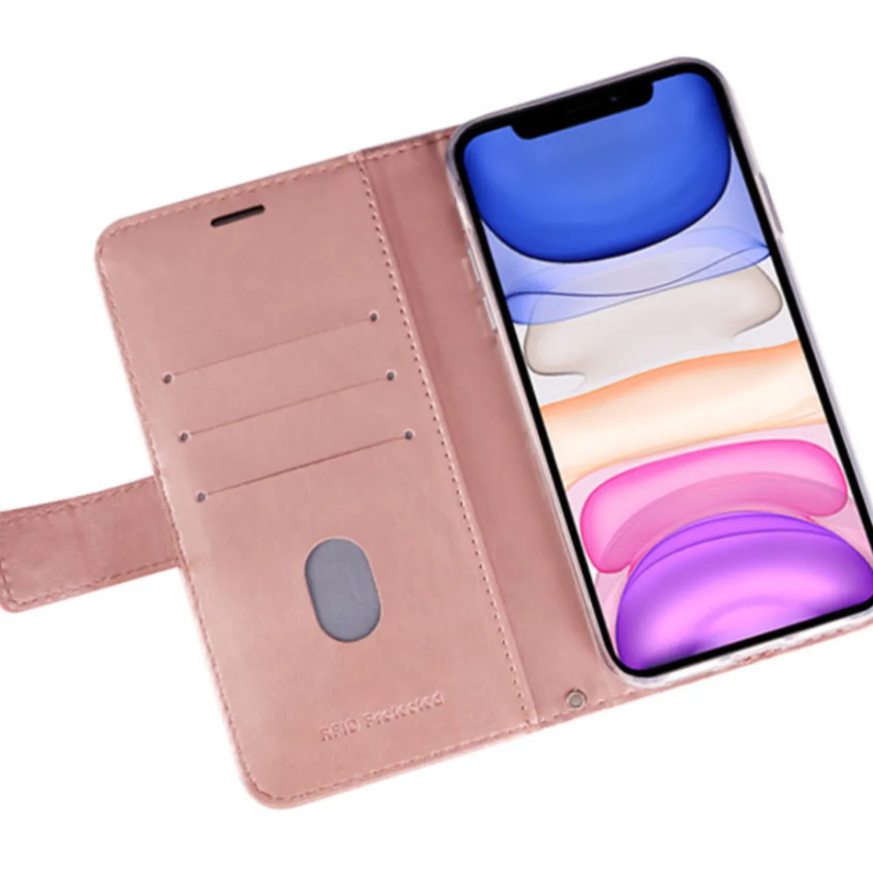 Lompakkolaukku Mobia iPhone 13 ruusukulta