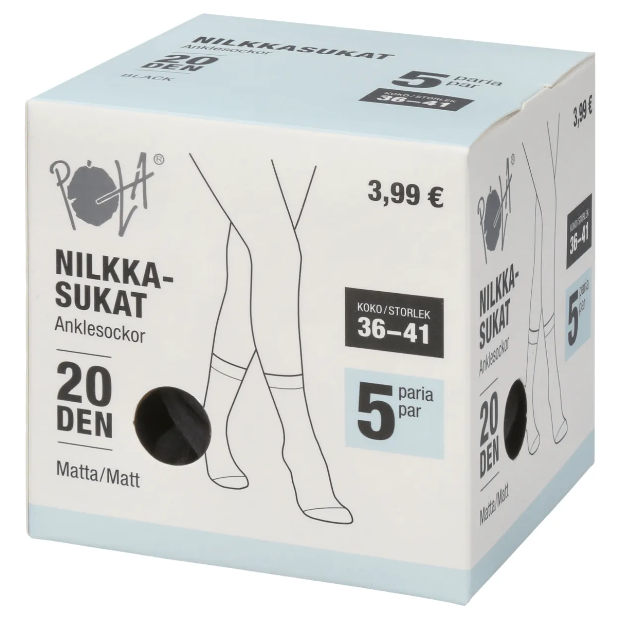 Naisten nilkkasukat Pola 20 den musta 5 pr/pkt