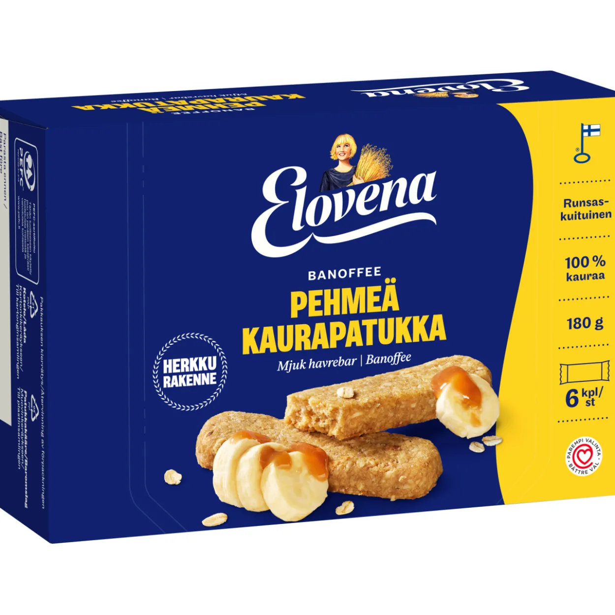 Pehmeä kaurapatukka Elovena 6 x 30 g banoffee