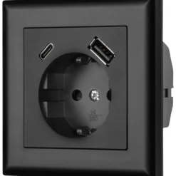 Pistorasia Fjord Schuko + USB A+C musta