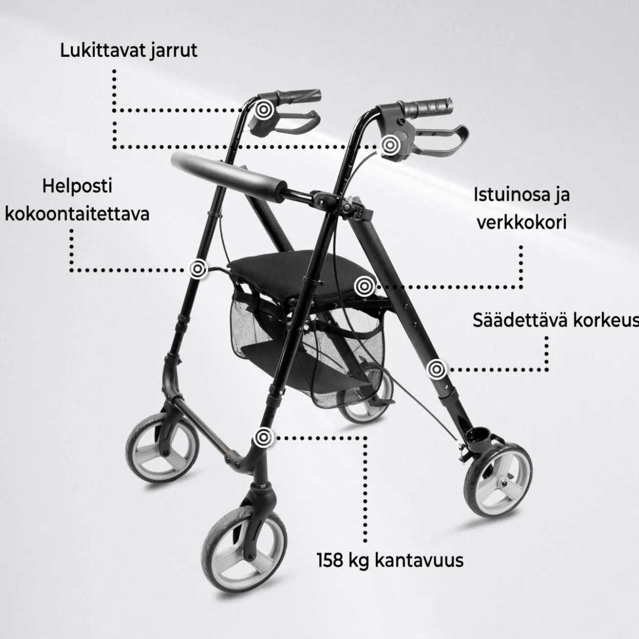 Rollaattori Arvo kevyt, musta