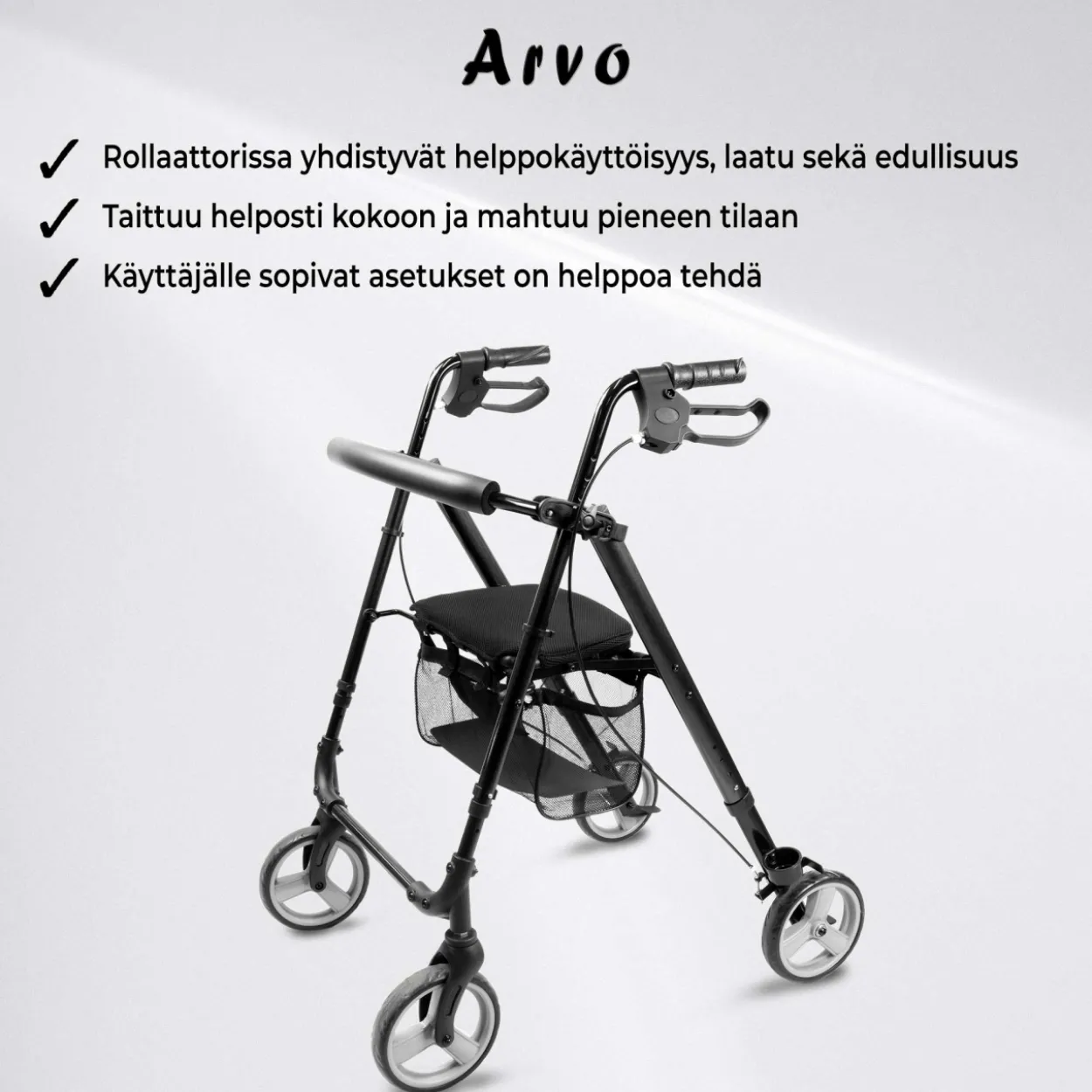 Rollaattori Arvo kevyt, musta