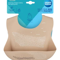 Ruokalappu Canbol Babies silikoni taskullinen beige