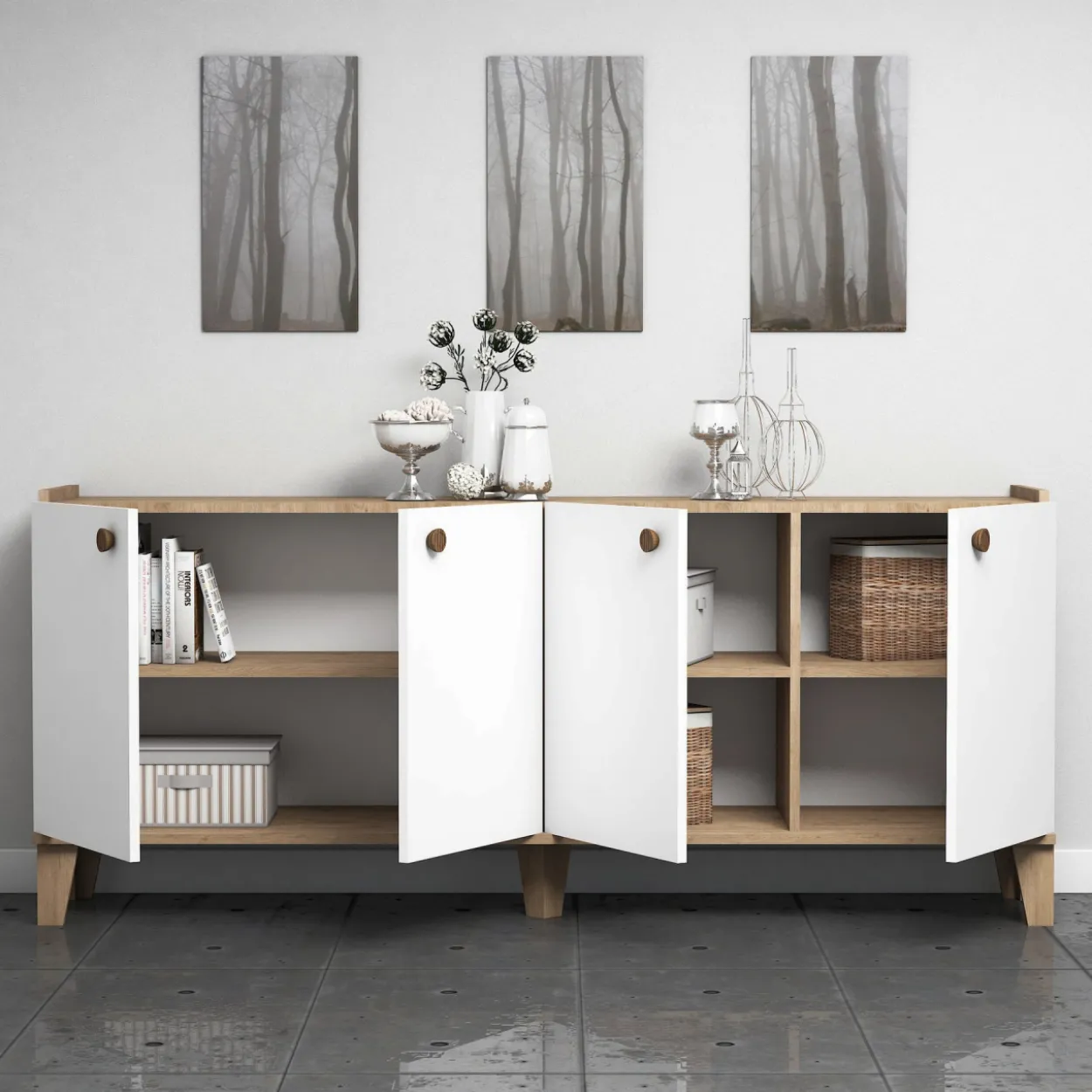 Senkki Chic Home 180 x 41 x 78 cm Susanna beige/valkoinen