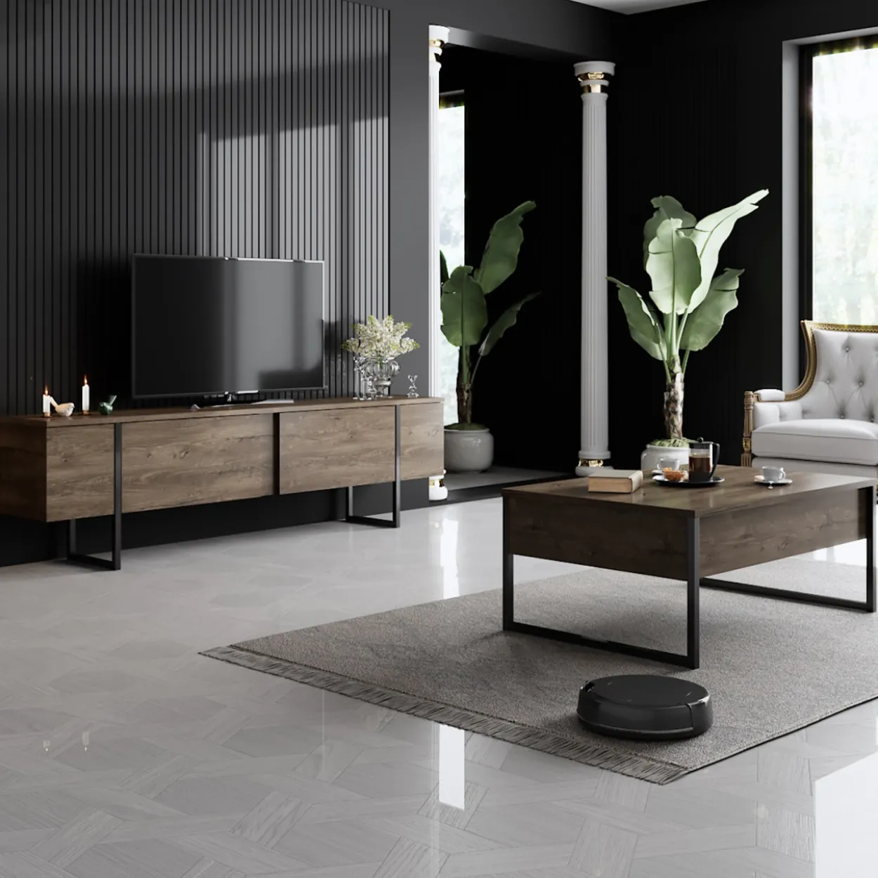 TV-taso Chic Home 180 cm Lyydia ruskea/musta