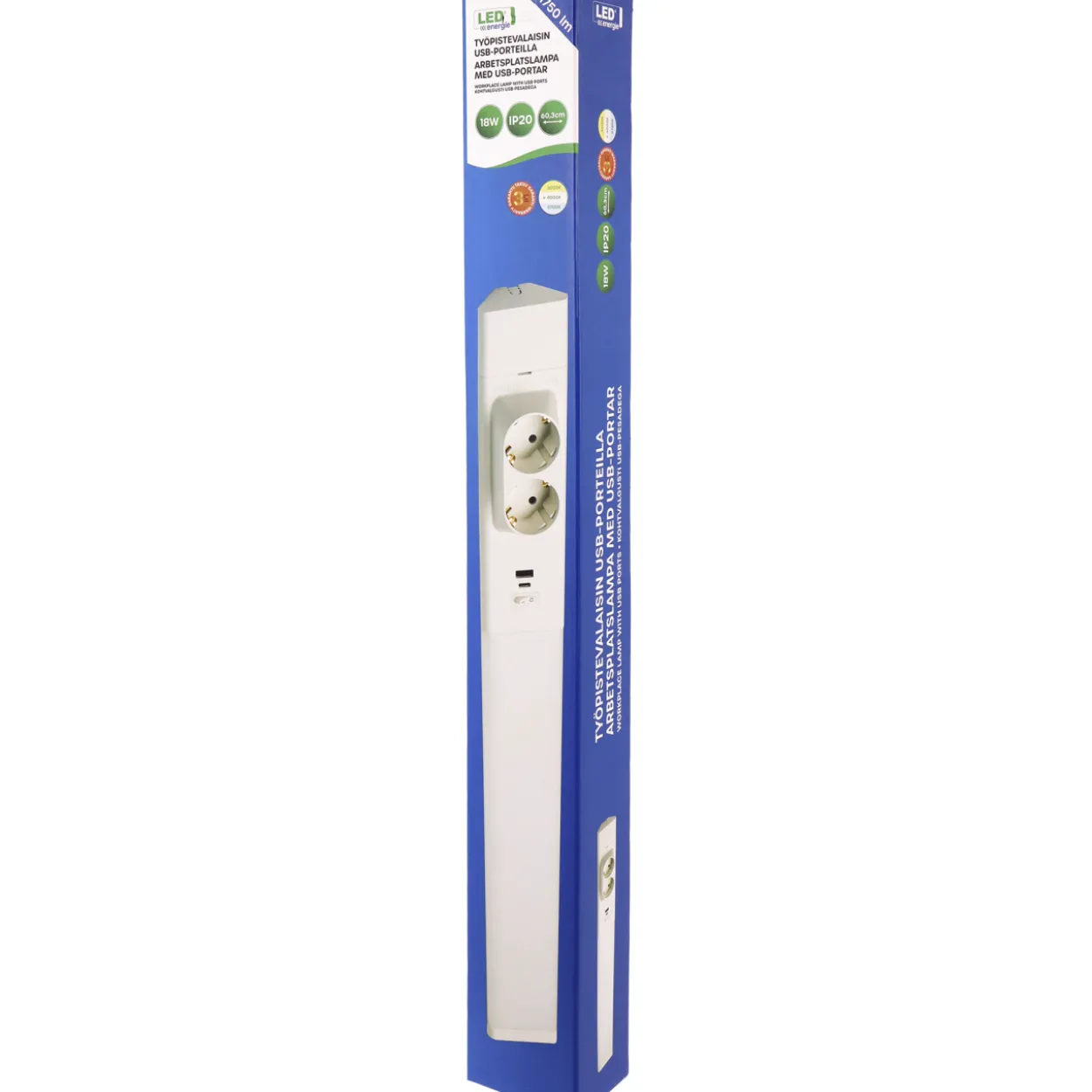 Työpistevalaisin Led Energie USB-porteilla 60cm 18W 1750lm 4000K