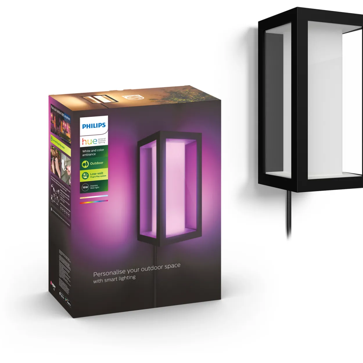 Ulkoseinävalaisin Philips Hue Impress White and Color Ambiance, musta