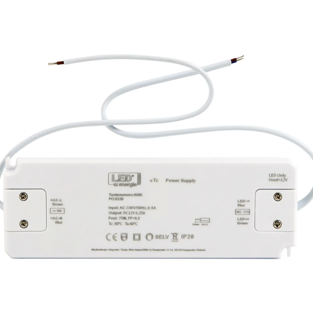 Vakiojänniteliitäntälaite Led Energie 12V 75W IP20 185 x 65 x 22 mm